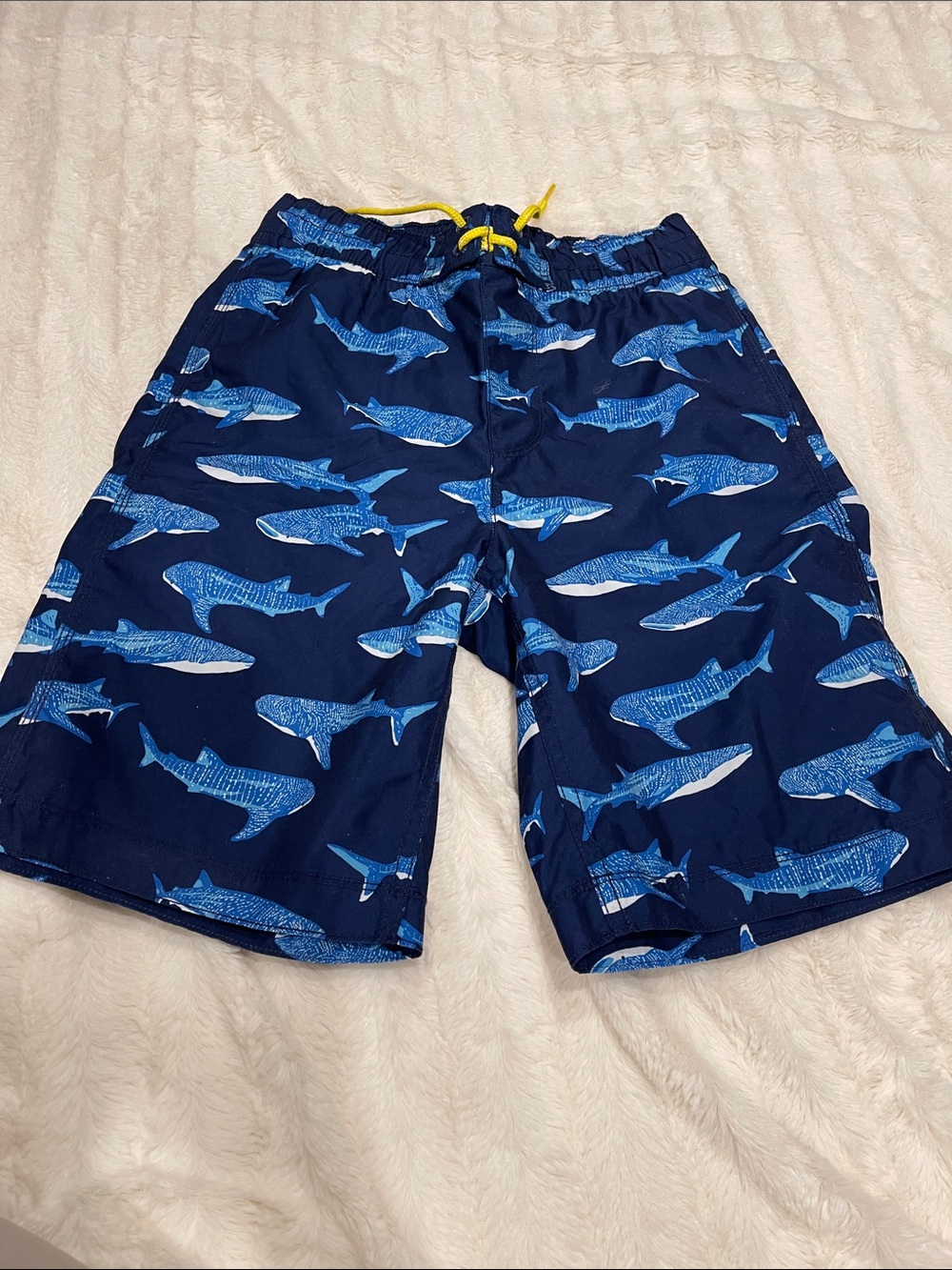 Boys size 14-16 Navy Blue Shark Print Swim Shorts